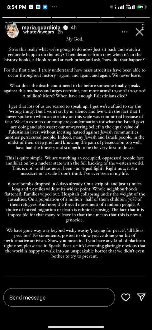  ابنة بيب جوارديولا تتضامن مع فلسطين